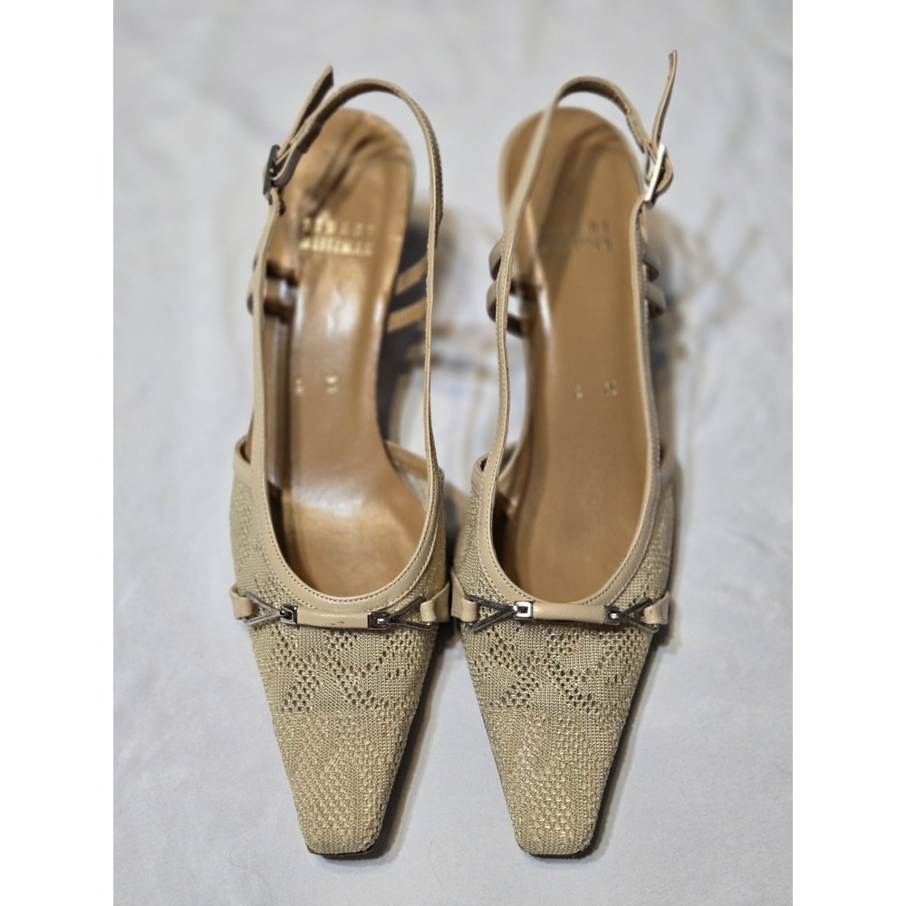 Stuart Weitzman Hampton Mesh Slingback Kitten Heels 6M Tan Beige Vtg Feminine